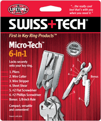 SWISS+TECH ST60300 Key Ring Multi-Tool with LED Flashlight, 7-in-1 Tools,  Use for Auto (Single Pack)